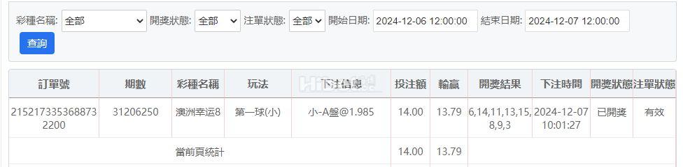 今天的澳洲幸运8游戏小赚一百块