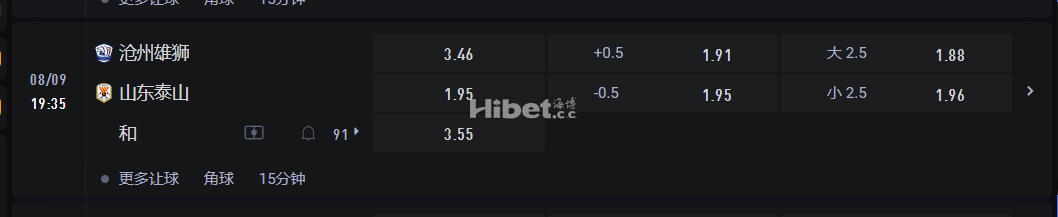 中国足球超级联赛08/09 19:35 沧州雄狮VS 山东泰山