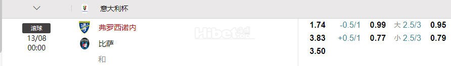 意杯 23:59  弗洛西诺尼[意甲18] - 比萨[意乙13]