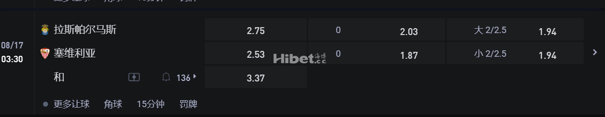 西班牙甲级联赛 8/17 03:30 拉斯帕尔马斯 VS塞维利亚