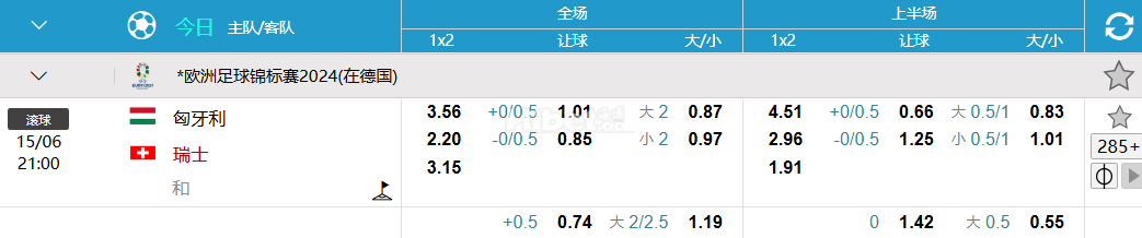 欧洲足球锦标赛2024(在德国)   匈牙利 VS  瑞士